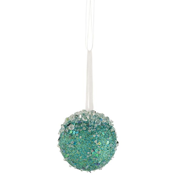 Glitteres, gyöngyös, azúr zöld gömb